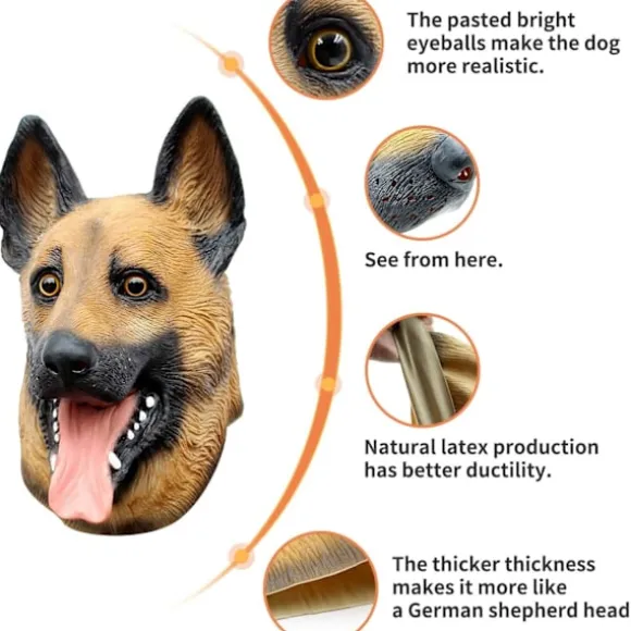 Hund Hovedmaske Halloween Fest Hund Kostume Masker Super Bowl Maske Underdog Kostume Latex Dyrehovedmaske (Schæferhund)