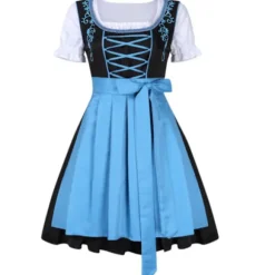 Hurtig levering, tysk traditionel Dirndl-kjole til kvinder, Oktoberfest, bayersk ølpigekostume 2023 Ny -i Blue XL