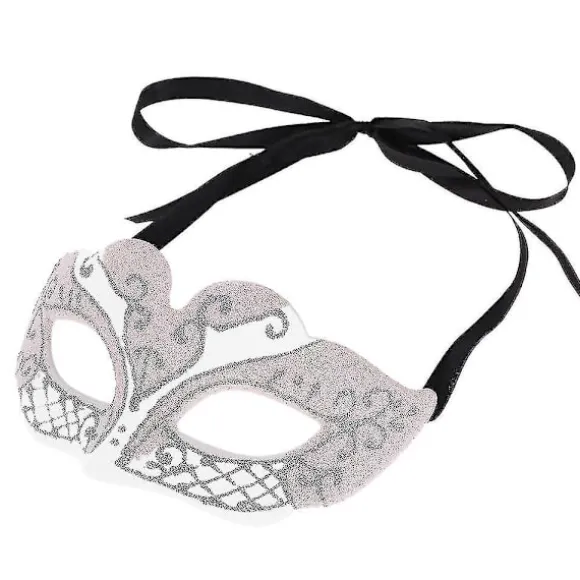 Hvid Festnat Sexet Plast Phantom Halvmaske Halloween Maskeradebal Maske Med Glitterdekoration