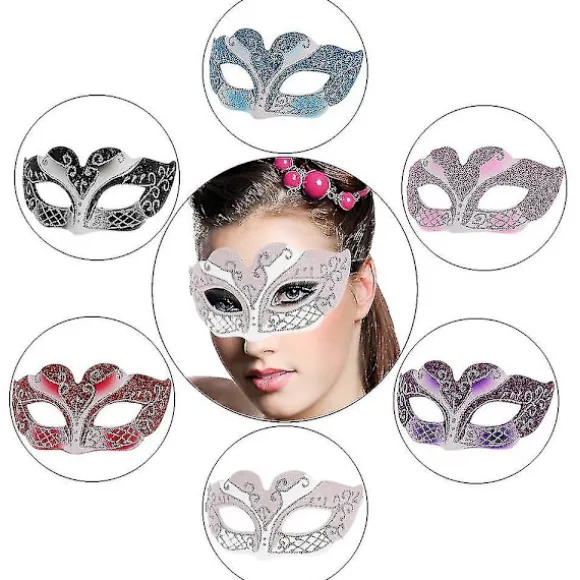 Hvid Festnat Sexet Plast Phantom Halvmaske Halloween Maskeradebal Maske Med Glitterdekoration