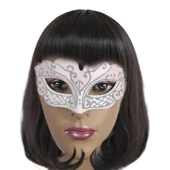 Hvid Festnat Sexet Plast Phantom Halvmaske Halloween Maskeradebal Maske Med Glitterdekoration