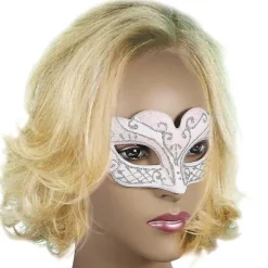 Hvid Festnat Sexet Plast Phantom Halvmaske Halloween Maskeradebal Maske Med Glitterdekoration