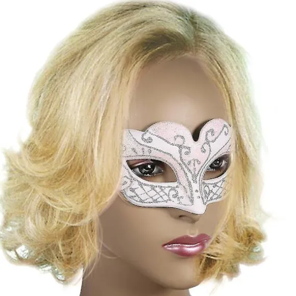 Hvid Festnat Sexet Plast Phantom Halvmaske Halloween Maskeradebal Maske Med Glitterdekoration