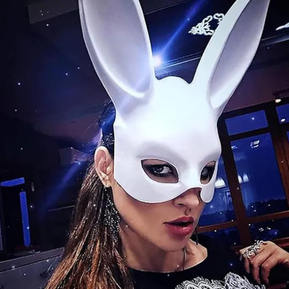 Hvid Kanin Maske Maskerade Kanin Maske Kanin Halv Maske til Fødselsdagsfest Påske Halloween Kostume Tilbehør