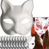 Hvid papirmaske katteansigt - 10 stykker, masse tom håndmalet maske, personligt design, egnet til Halloween udklædning cosplay