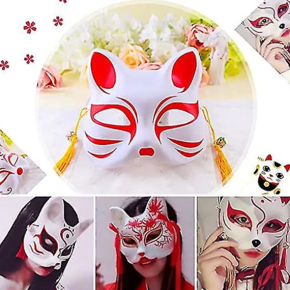 Hvid Papirmaske Katteansigt - 10 Stk., Blank Håndmalet Pulpmaske, Personligt Design, Velegnet Til Halloween Udklædning Cosplay