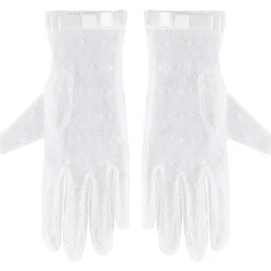 Hvide - Korte handsker, blonder, feminine, med sløjfer, strikkede, kostumetilbehør, til karneval, fester, bryllupper osv.