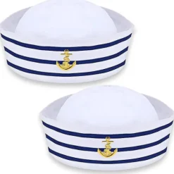 Hvide sømandshatte til mænd, ideelt tilbehør til party cosplay (2-pak)