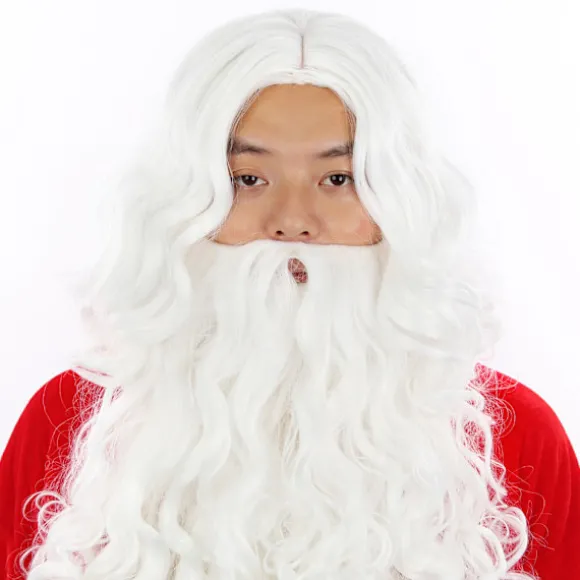 Hvidt julemandssæt med fuldskæg