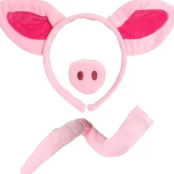 I LOVE FANCY DRESS Grisekostume Tilbehørssæt - Pink Griseører på Hårbøjle, Falsk Grisenæse og Grisehale