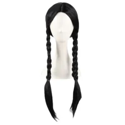 IC Addams Family onsdag Addams Cosplay Paryk Sorte Fletninger Syntetisk Sort One Size
