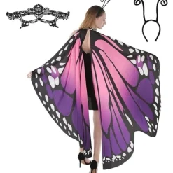 IC Butterfly Wing Cape-sjal med spidsmaske og pandebånd med sort fløjlantenne