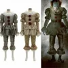 IC Halloween Cosplay Stephen King's It Pennywise Clown Mask Kostume med Guld Kid M