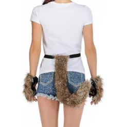 Imiteret pels rævehale kat ulv cosplay kostume sæt plys maske fluffy pote handsker Halloween jul Dark Gray