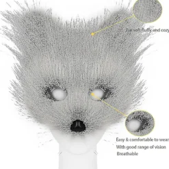 Imiteret pels rævehale kat ulv cosplay kostume sæt plys maske fluffy pote handsker Halloween jul Dark Gray