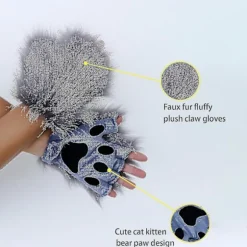 Imiteret pels rævehale kat ulv cosplay kostume sæt plys maske fluffy pote handsker Halloween jul Dark Gray