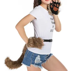 Imiteret pels rævehale kat ulv cosplay kostume sæt plys maske fluffy pote handsker Halloween jul（Ræv）