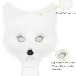 Imiteret Pels Rævehale Kat Ulv Cosplay Kostume Sæt Plys Maske Fluffy Pote Handsker Halloween Jul White