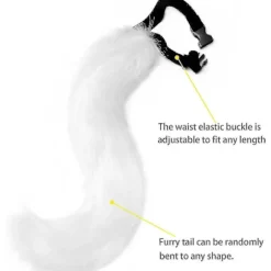 Imiteret Pels Rævehale Kat Ulv Cosplay Kostume Sæt Plys Maske Fluffy Pote Handsker Halloween Jul White