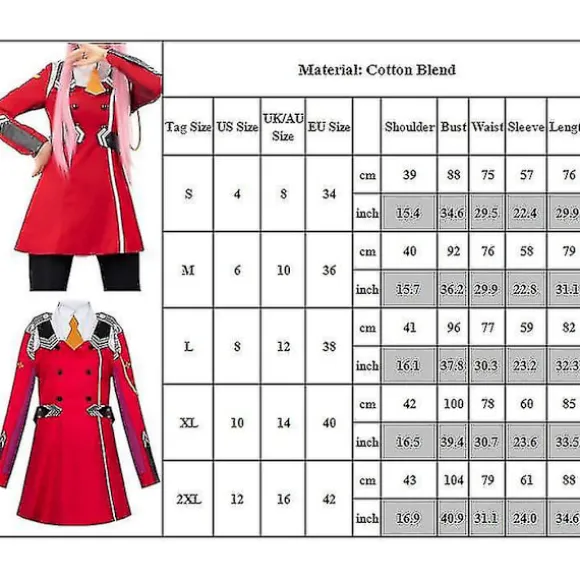 In The Franxx Zero Two Kostume Uniform Kvinder Rød Anime Outfits Sæt L