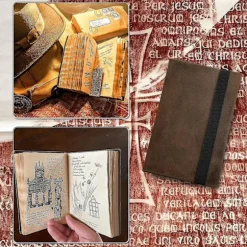 Indiana Jones Grail Diary rekvisitreplika, indeholder skjulte værdigenstande, en uundværlig retro spiralnotesbog til filmfans.