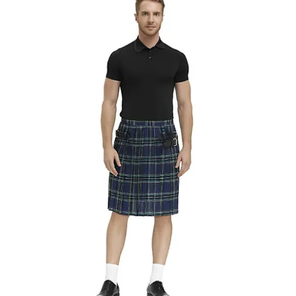 Irsk ternet grøn kilt - skotsk St. Patrick's grøn plisseret kostume Tartan nederdel Kilts tøj til mænd og kvinder blue L