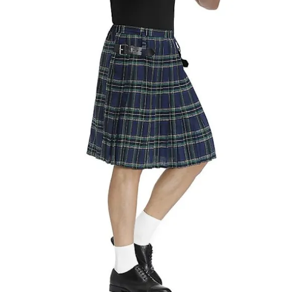 Irsk ternet grøn kilt - skotsk St. Patrick's grøn plisseret kostume Tartan nederdel Kilts tøj til mænd og kvinder blue L