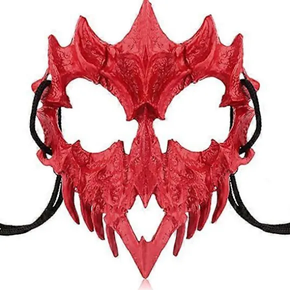 Japansk Halloween Maske Resin Maske Halvt Ansigt Kranie Skræmmende Maske Cosplay Dekorativ (Drage Gud Rød)