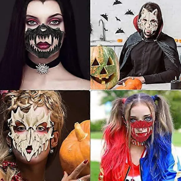 Japansk Halloween Maske Resin Maske Halvt Ansigt Kranie Skræmmende Maske Cosplay Dekorativ (Drage Gud Rød)