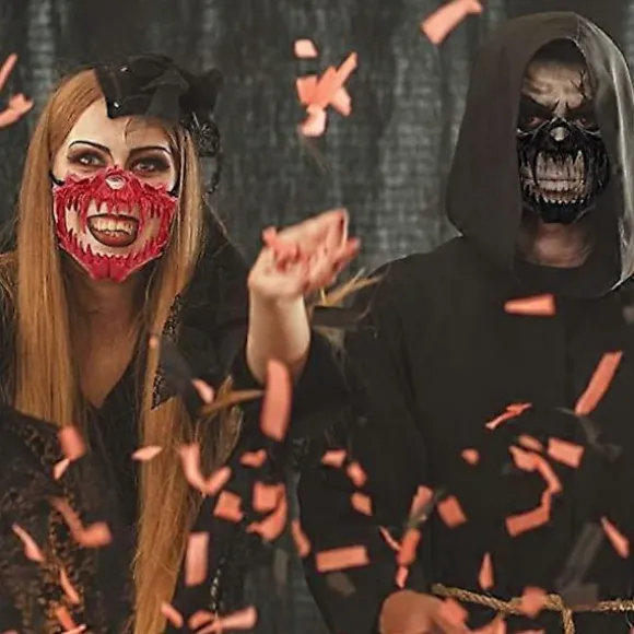 Japansk Halloween Maske Resin Maske Halvt Ansigt Kranie Skræmmende Maske Cosplay Dekorativ (Drage Gud Rød)