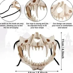 Japansk Halloween Maske Resin Maske Halvt Ansigt Kranie Skræmmende Maske Cosplay Dekorativ