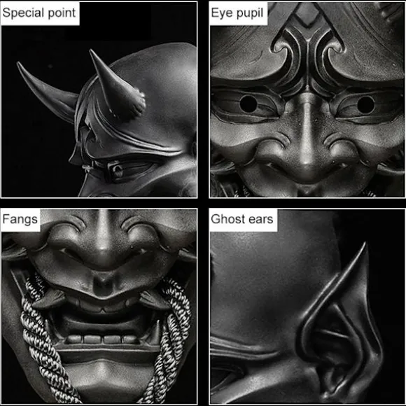 Japansk Samurai Maske Oni Demon Maske, Cosplay Maske Halloween Horror Maske Fri Størrelse til Unisex Perforeret Mund- og Næsedesign
