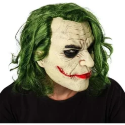 Joker Latex Maske Hovedbeklædning Joker COS Halloween，Joker Arthur Fleck Latex Hovedmaske Cosplay Horror Scary Clown Creepy Maske Grøn Perru