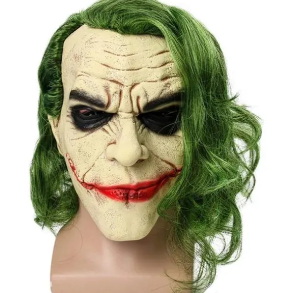 Joker Latex Maske Hovedbeklædning Joker COS Halloween,Joker Arthur Fleck Latex Hovedmaske Cosplay Horror Scary Clown Creepy Maske Grøn Perru