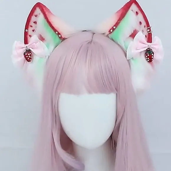 Jordbærræv Kat Lang Pels Ører Hår Hovedbeklædning Ulv Dyr Anime KLB