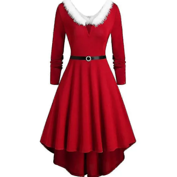 Jul Dame Julemand Kostume Midi Skater Kjole Jul Fancy Dress Rød .. Red XL
