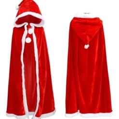 Jul fløjl sjal kappe kappe fru julemand kappe frakke Halloween kostume rød med hætte 120cm/47