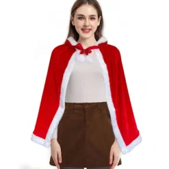 Jul fløjl sjal kappe kappe fru julemand kappe frakke Halloween kostume rød med hætte 120cm/47