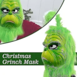 Jul Grinchen Helhoved Latexmaske Julehat Monster Voksenhandsker The Grinch Christmas Mask C