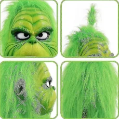 Jul Grinchen Helhoved Latexmaske Julehat Monster Voksenhandsker The Grinch Christmas Mask C