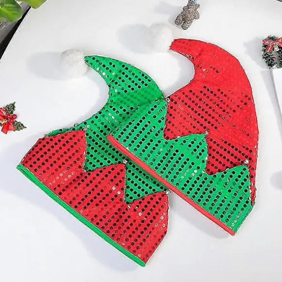 Jule Elf Hat Julemandshatte med pailletter til julefrokost kostume nytårsgave tilbehør R Green