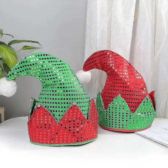 Jule Elf Hat Julemandshatte med pailletter til julefrokost kostume nytårsgave tilbehør R Green