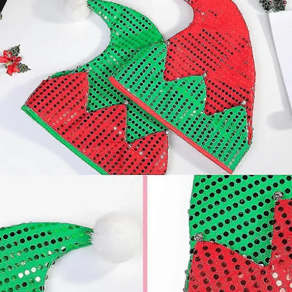 Jule Elf Hat Julemandshatte med pailletter til julefrokost kostume nytårsgave tilbehør R Green