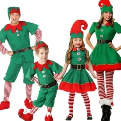 Jule Elf Kostume Sæt til Børn Voksne Familie Udklædning