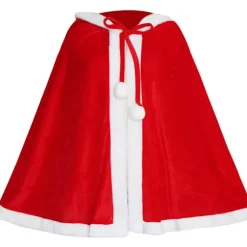 Jule Fløjlssjal Kappe Fru Santa Claus Kappe Robe Halloween Kostume Rød Hætte 120cm/47