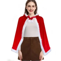 Jule Fløjlssjal Kappe Fru Santa Claus Kappe Robe Halloween Kostume Rød Hætte 120cm/47