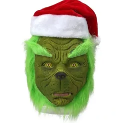 Jule Grinch Helmaske i Latex til Voksne med Julehat, Monster Cosplay, Karnevalsfestkostume, Maskerade Rekvisitter