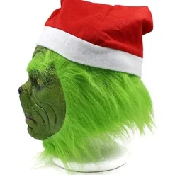 Jule Grinch Helmaske i Latex til Voksne med Julehat, Monster Cosplay, Karnevalsfestkostume, Maskerade Rekvisitter
