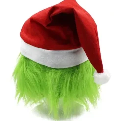 Jule Grinch Helmaske i Latex til Voksne med Julehat, Monster Cosplay, Karnevalsfestkostume, Maskerade Rekvisitter