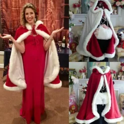 Jule Jule Voksen Dame Fru Santa Claus Udklædning Kostume Kappe Grøn Rød Hvid Green